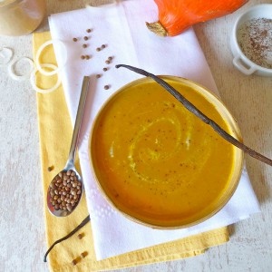 Velouté de potimarron et lentilles blondes à la vanille